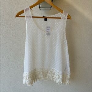 NWT forever 21 novelty blouse. Sheer white with crochet detail hem. Size medium
